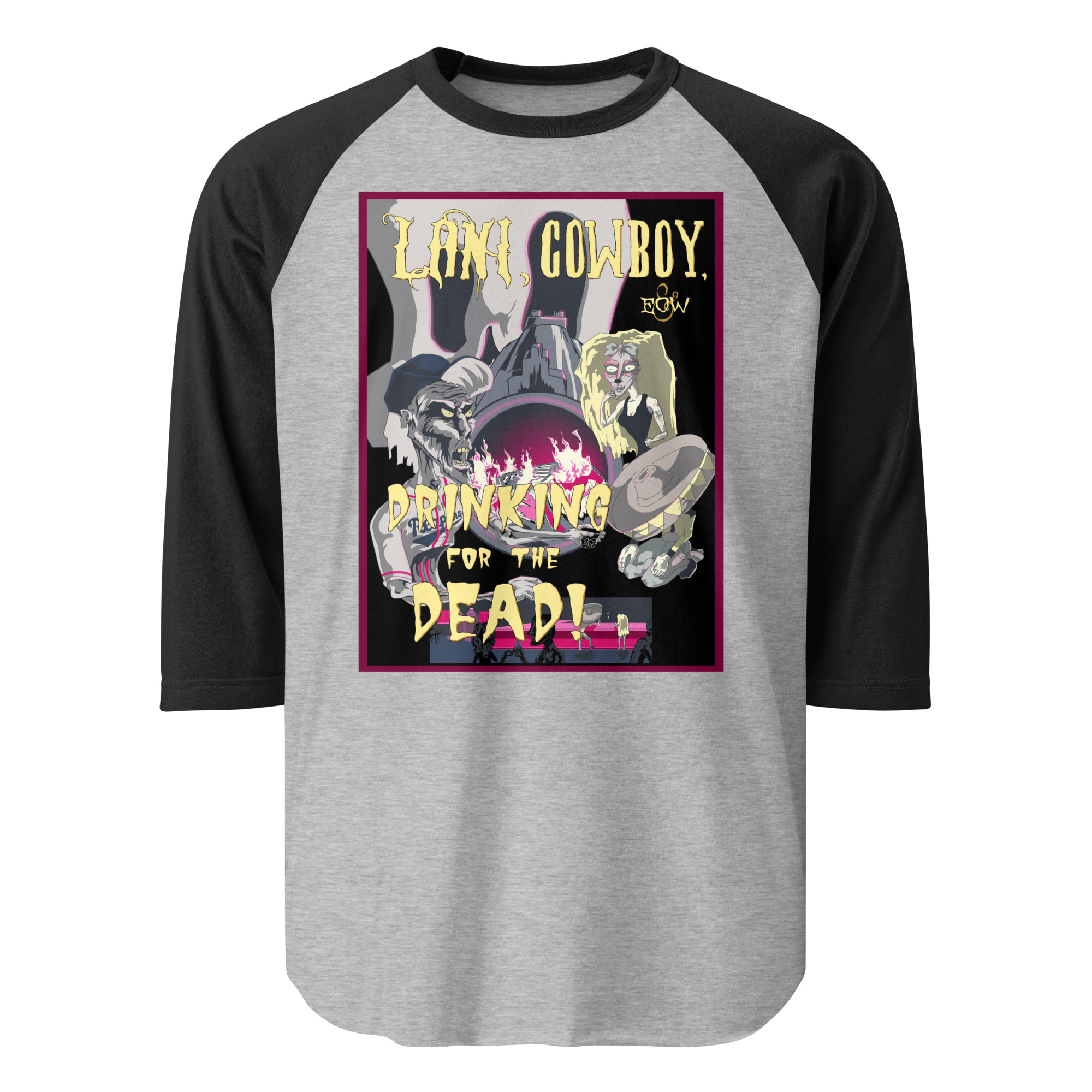 Lani and Cowboy poster design on a raglan baseball tee